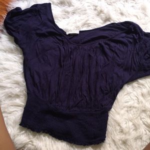 NAVY BLUE/ purple off the shoulder shirt!!